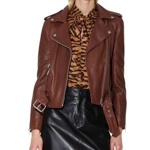 Allison Belted Leather Moto Jacket
